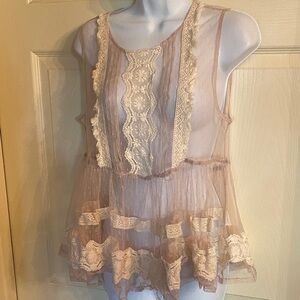 Rye Sheer Lace Top in Beige and Cream